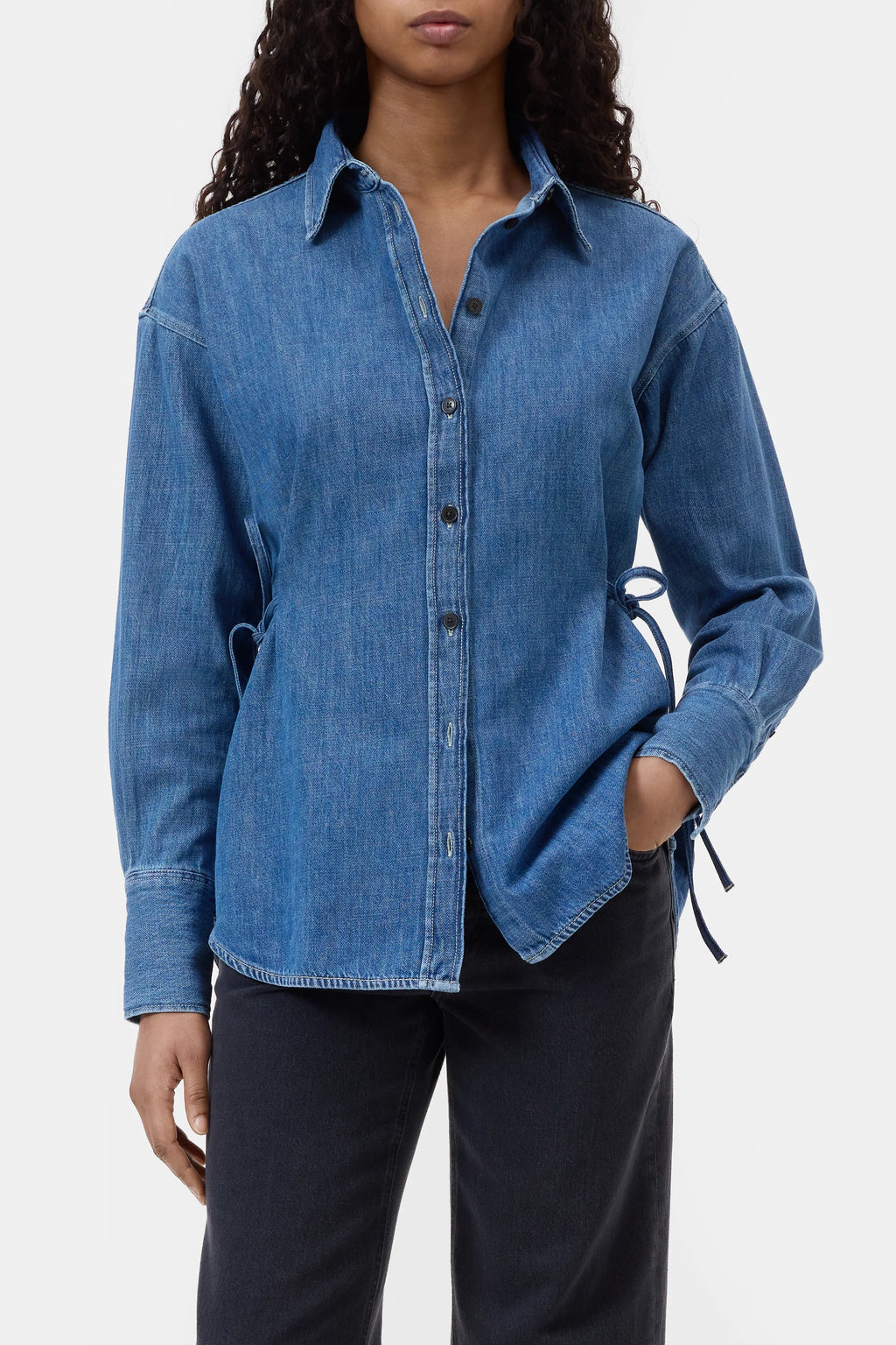 Denim blouse with side ties
