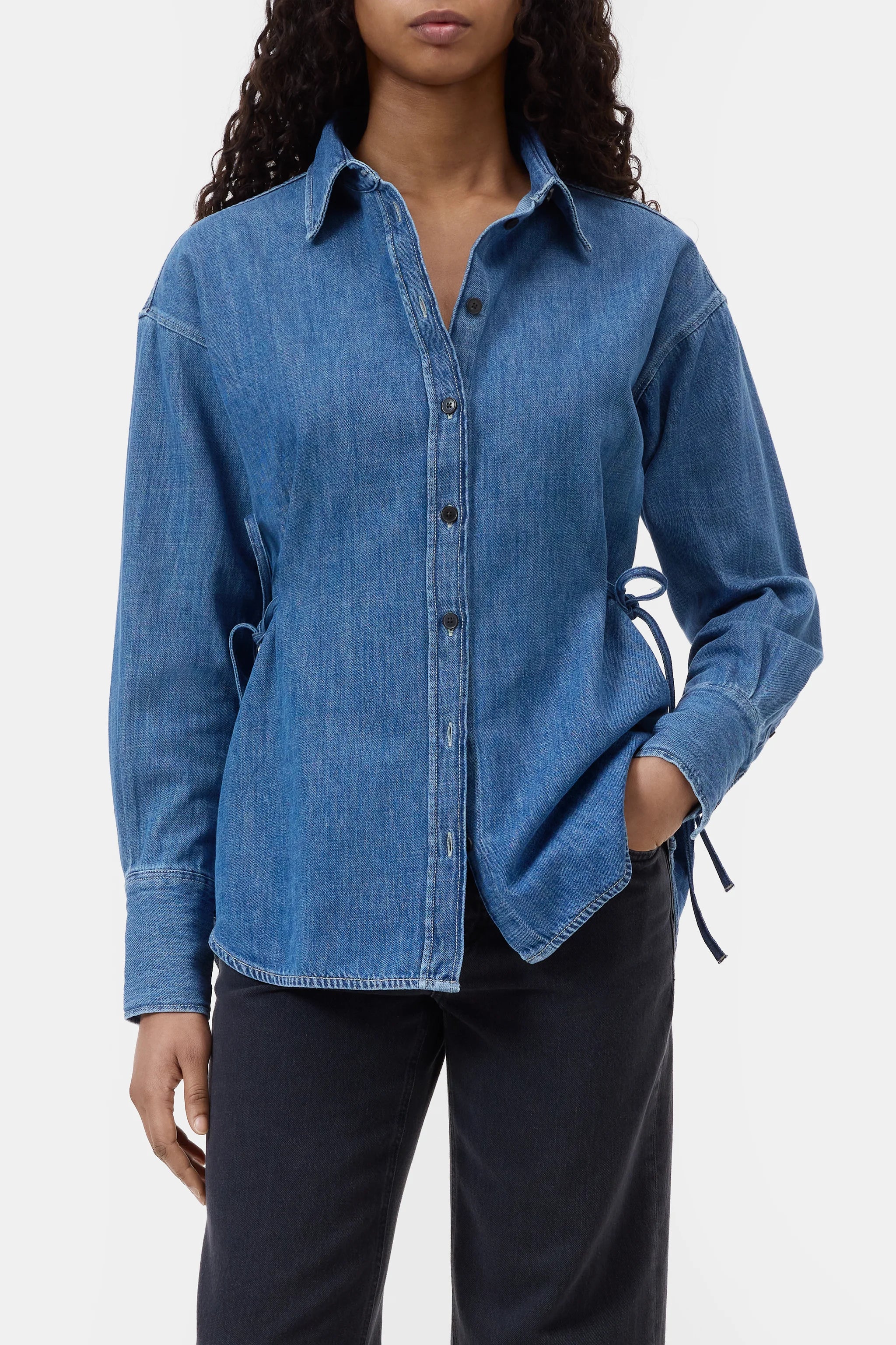 Denim blouse with side ties