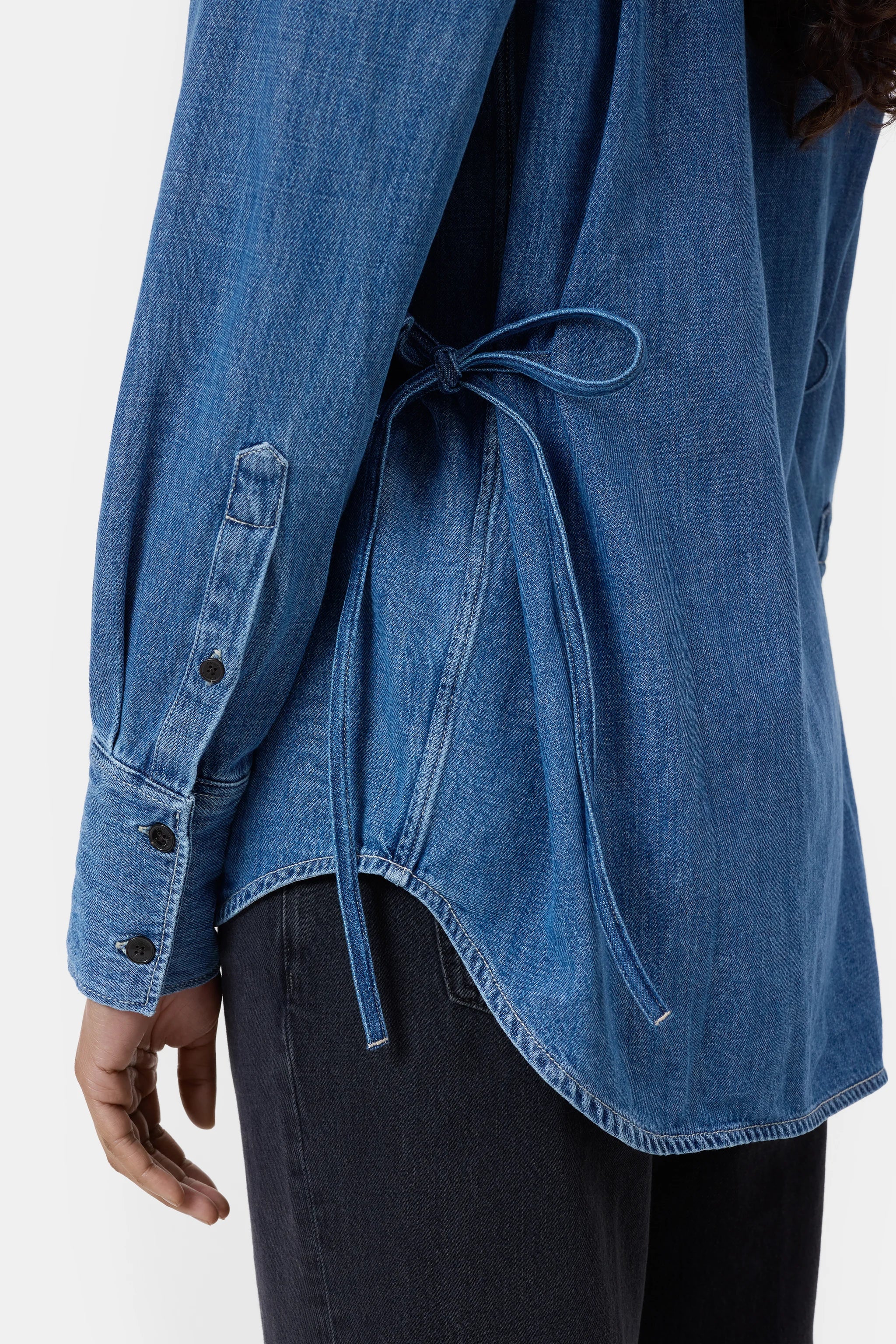 Denim blouse with side ties
