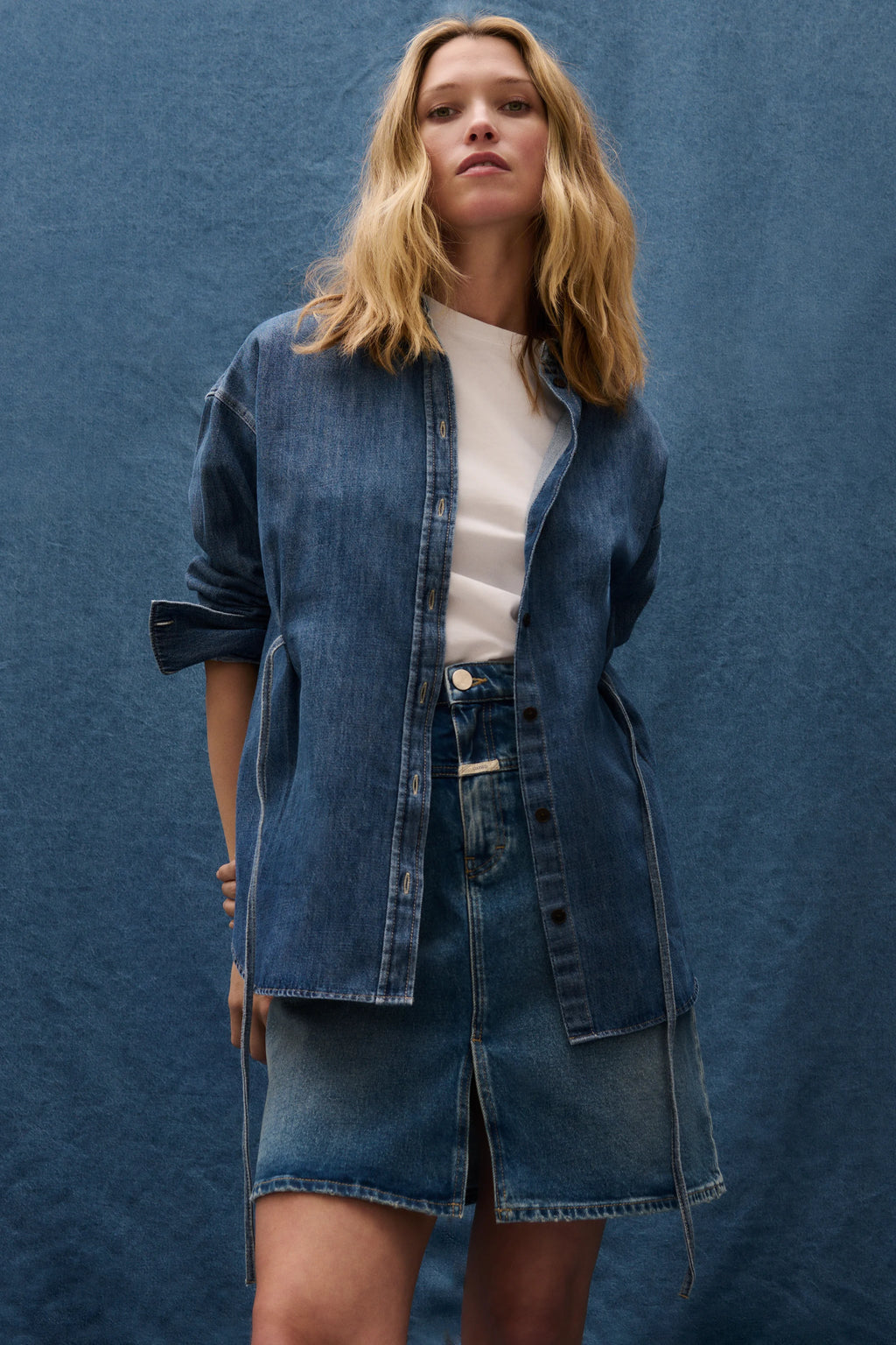 Denim blouse with side ties