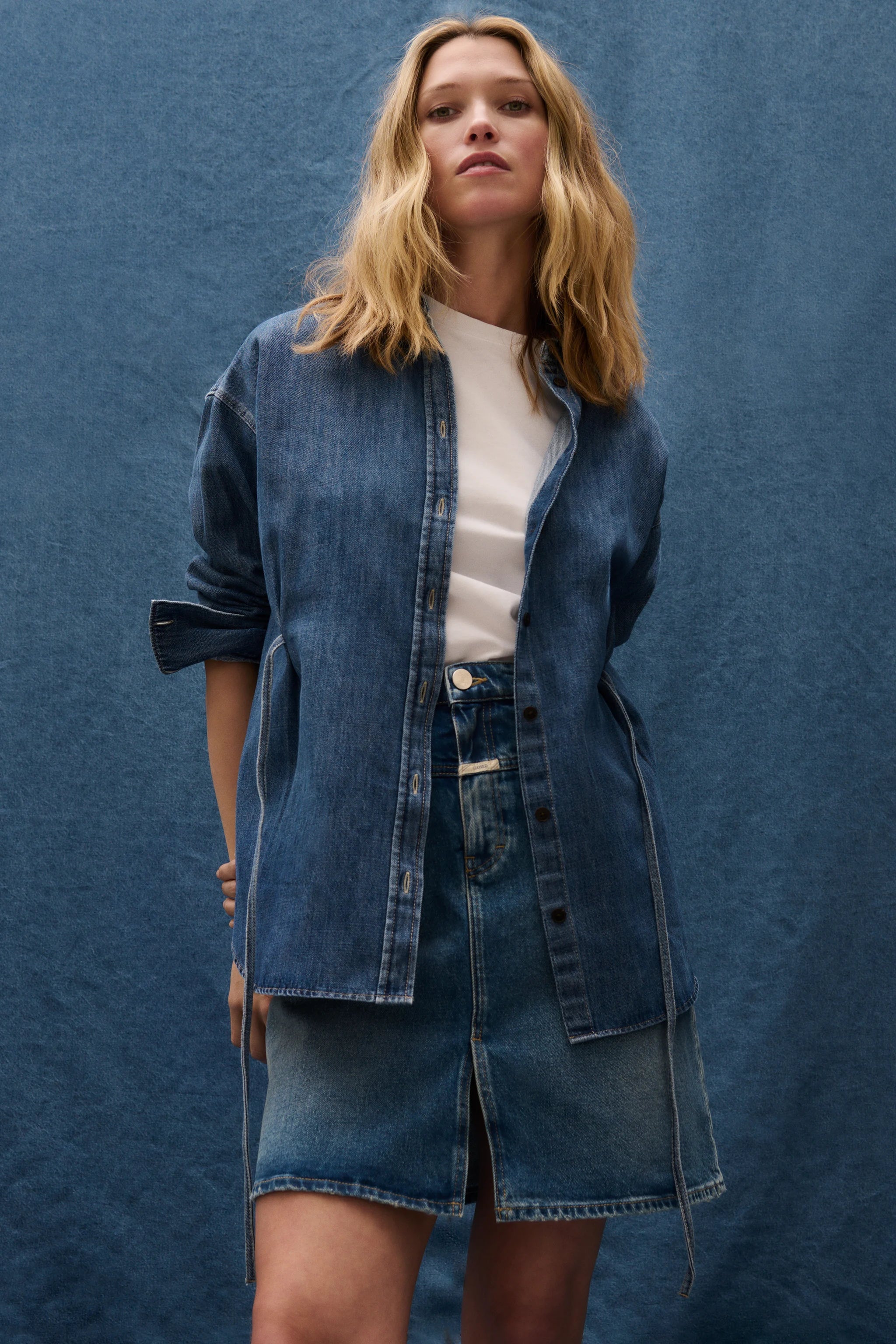 Denim blouse with side ties